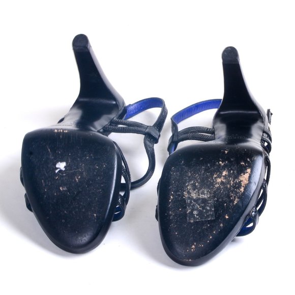 Gorgeous SERGIO ROSSI patent leather strappy black and blue pumps in EUC! - Picture 7 of 9